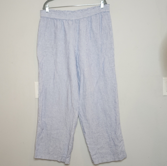 Pure Navy Linen Wideleg Blue white stripe pants. Women size Large. - Picture 3 of 16